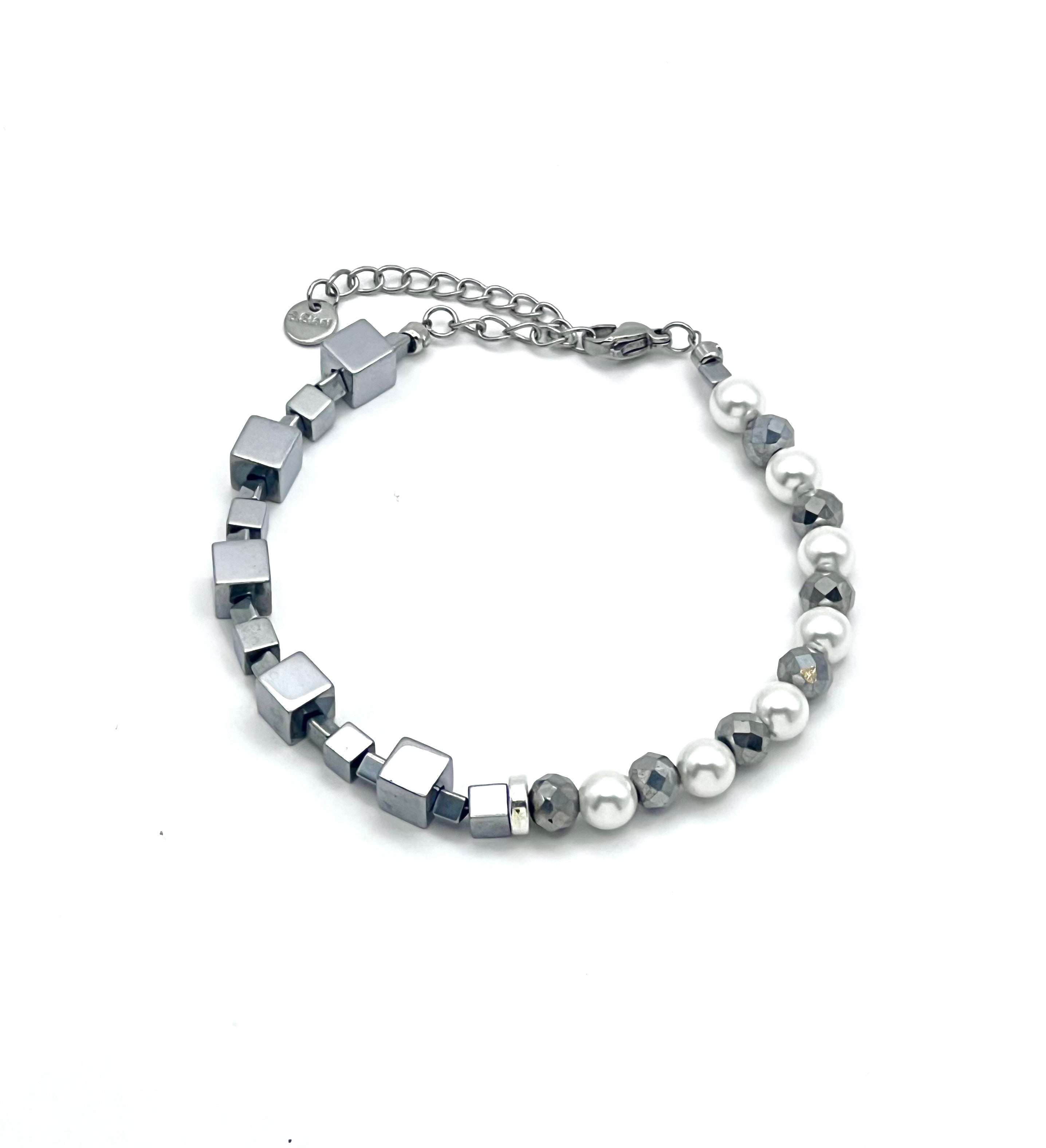 Silver White Natural Stone Bracelet | Silver Steel Jewelry for Women