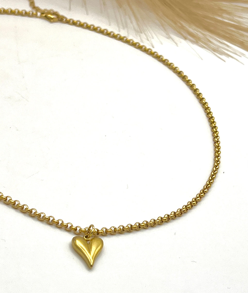 Gold Heart Pendant Necklace with Stainless Steel Chain