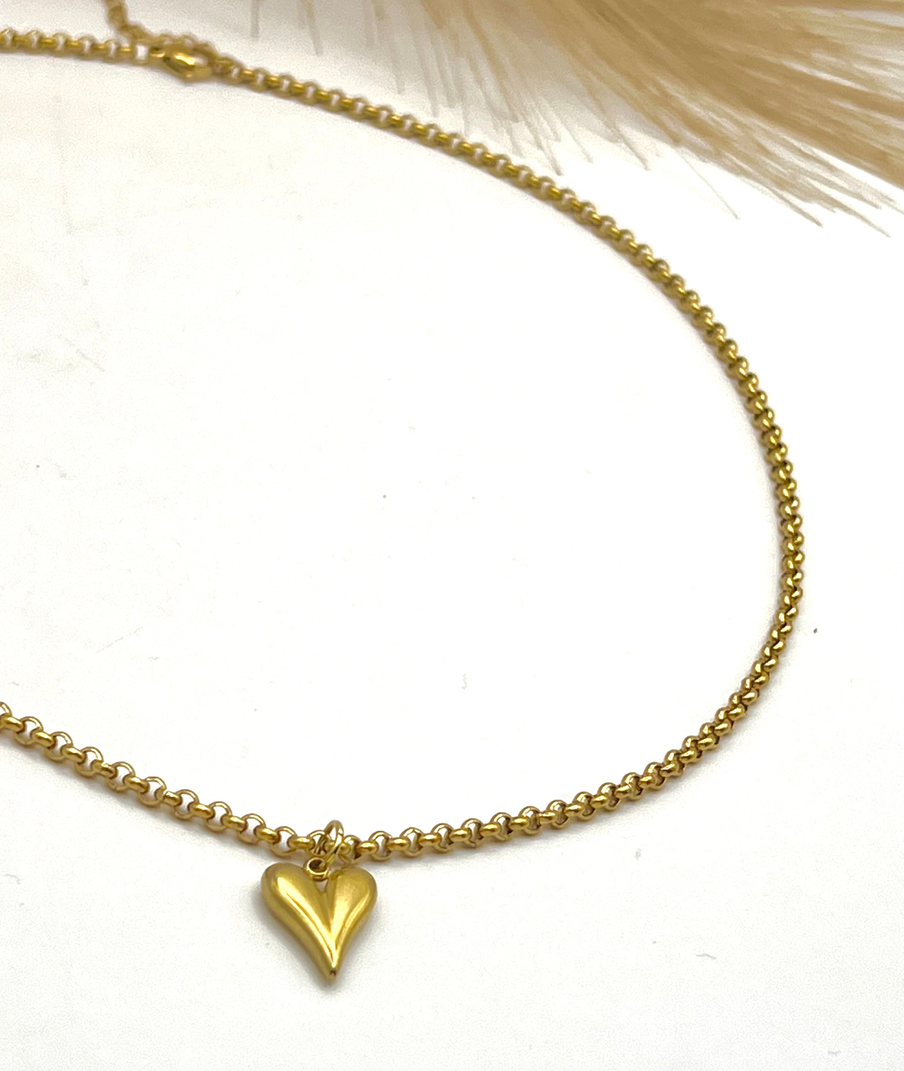 Gold Heart Pendant Necklace with Stainless Steel Chain
