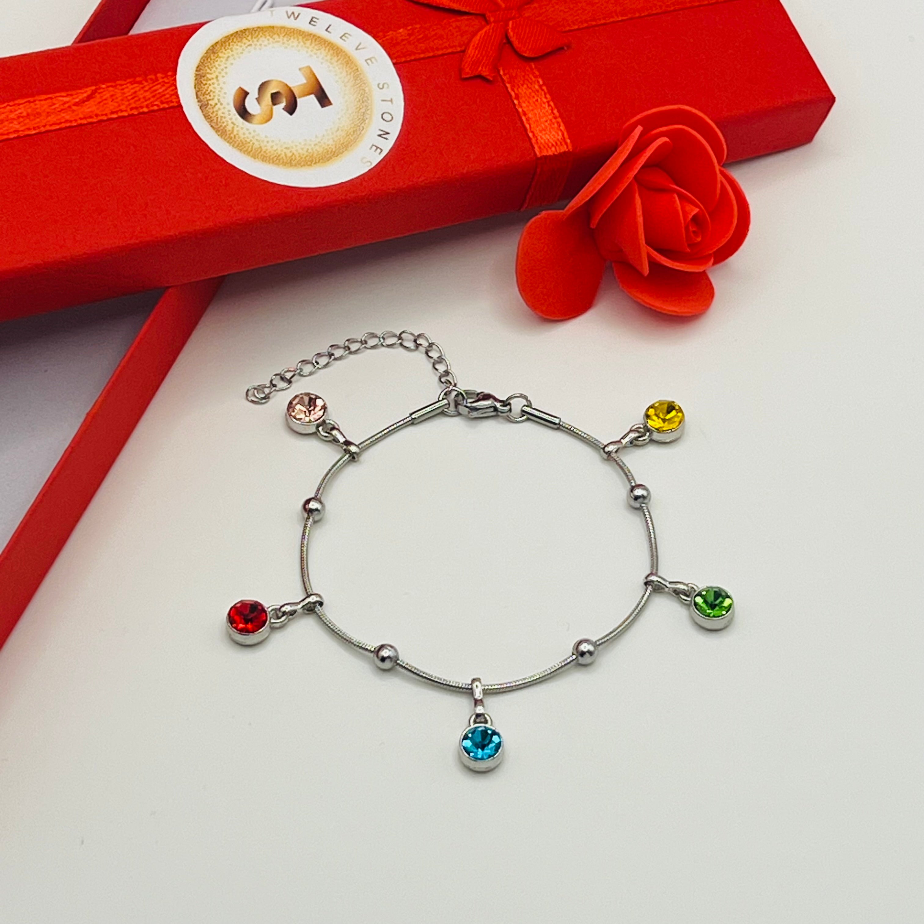 Multicolour Romance Pendant Bracelet | Silver Stainless Steel