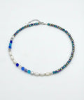 Multicolour Blue White Pearls Crystal Glass Stone Necklace Silver Steel For Women Jewellery Gift