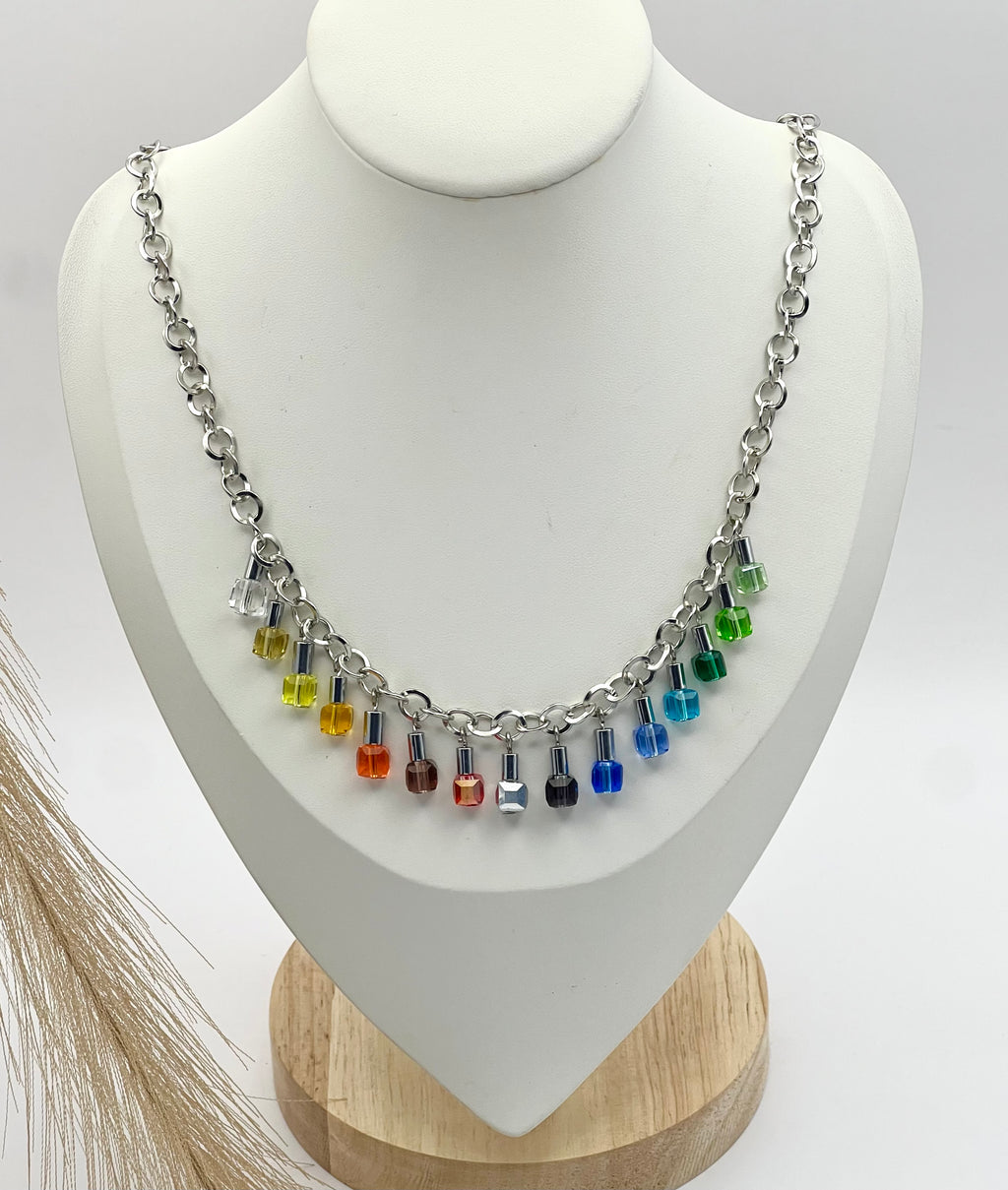 Multicolour Crystal Glass Necklace with Stainless Steel Chain