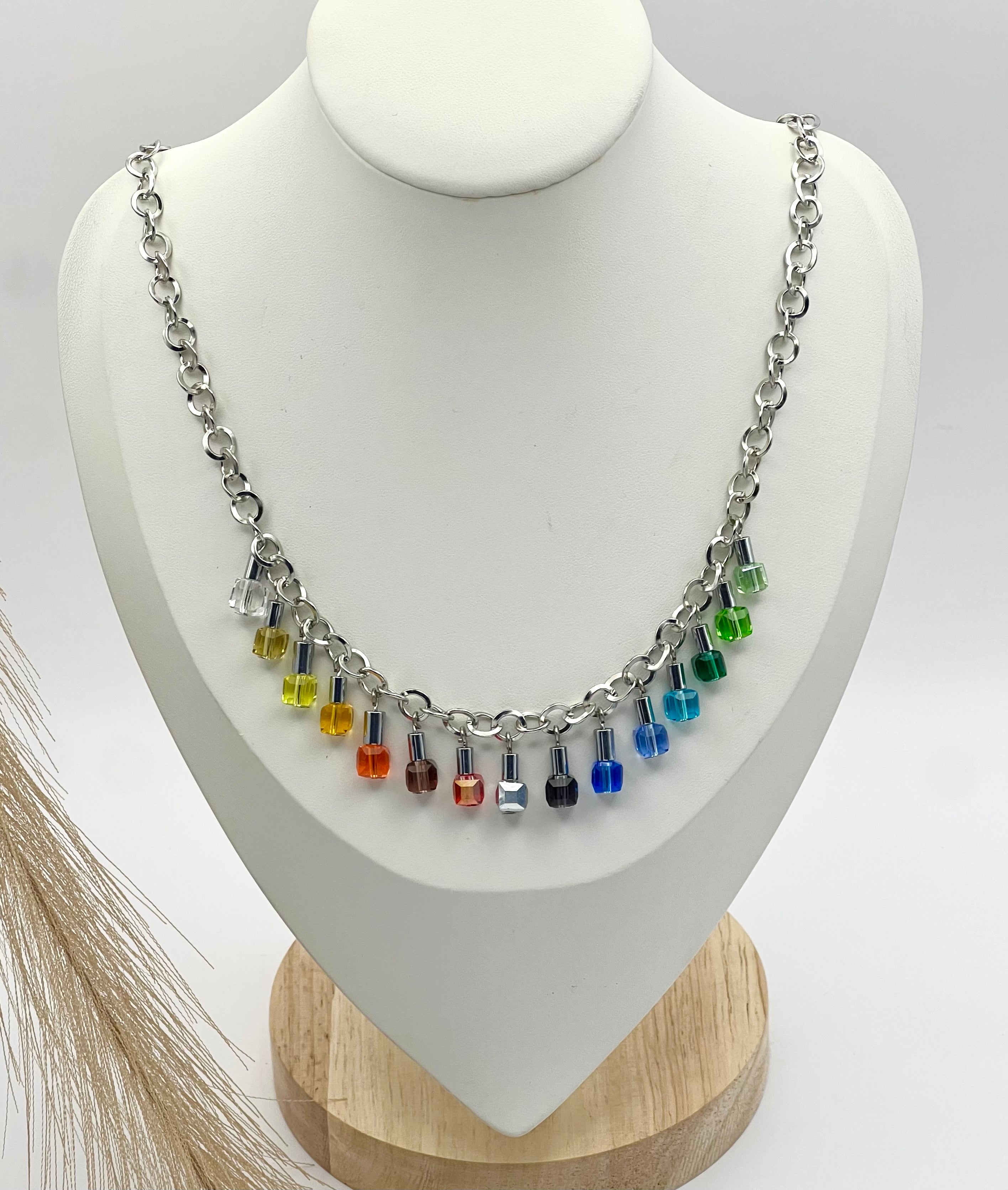 Multicolour Crystal Glass Necklace with Stainless Steel Chain