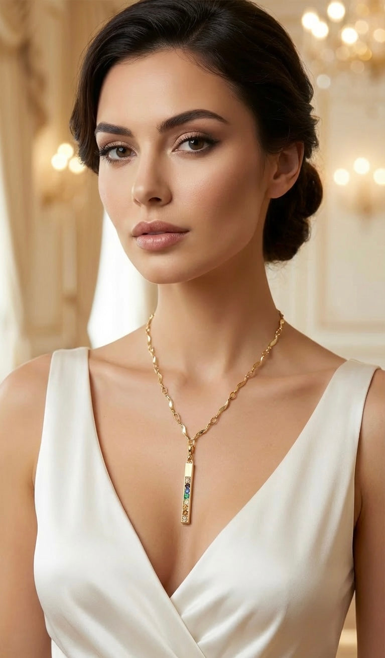 Elegant Multicolour Pendant Necklace | Gold Stainless Steel