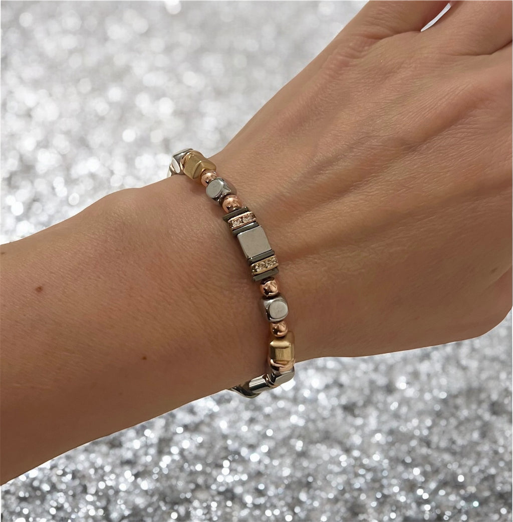 Silver Natural Stone Bracelet in Gold Stainless Steel
