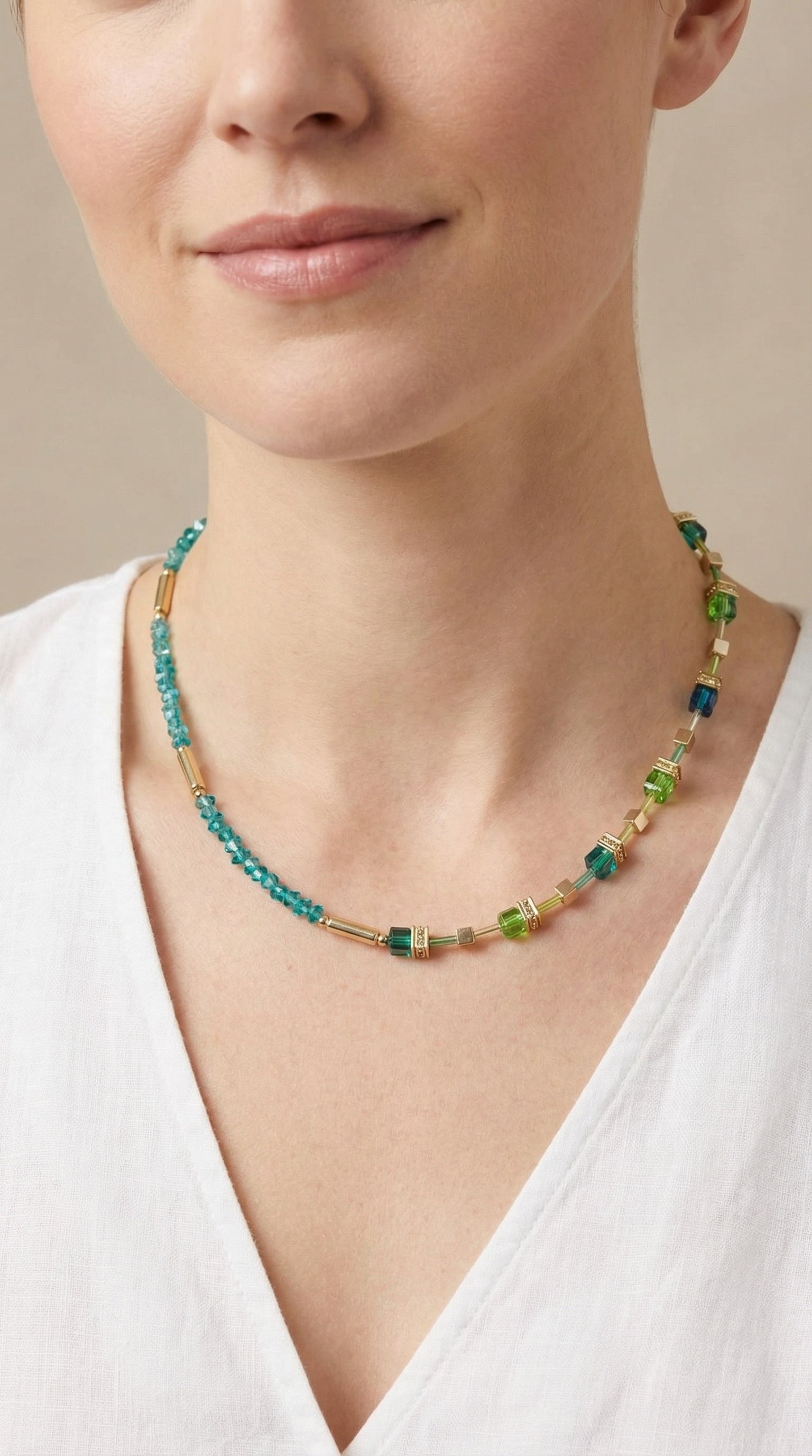 Emerald Green Crystal Glass Necklace – Gold Steel Natural Stone Jewellery