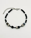 Black Crystal glass cube beads bracelet silver steel