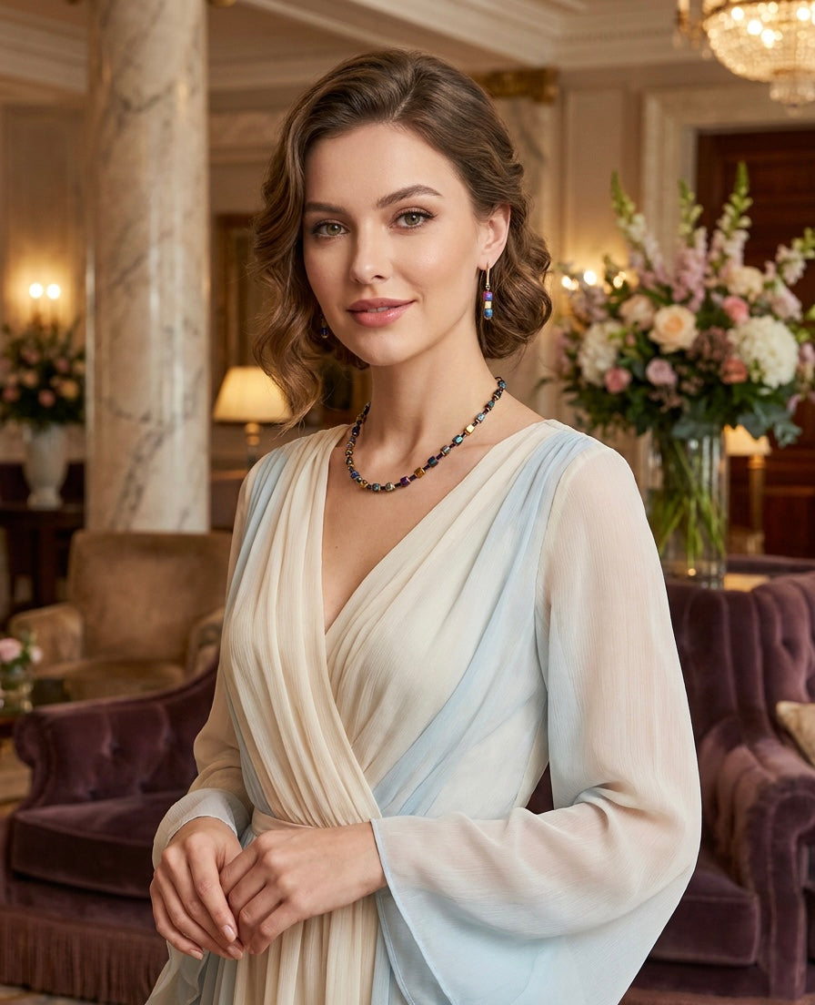 Multicolour and Black Crystal Glass Stones Necklace Set