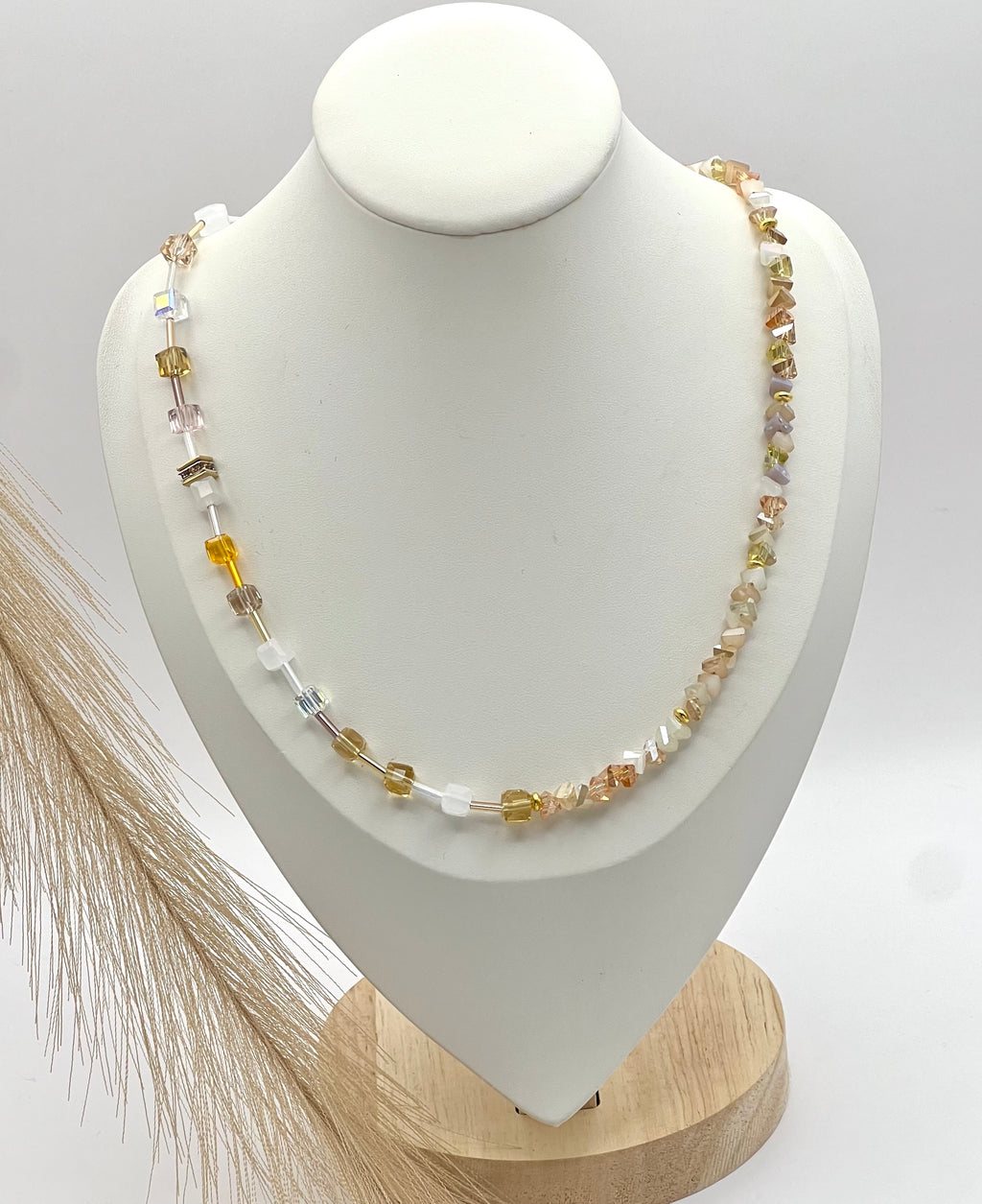 Champagne Crystal Glass Necklace – Gold Stainless Steel