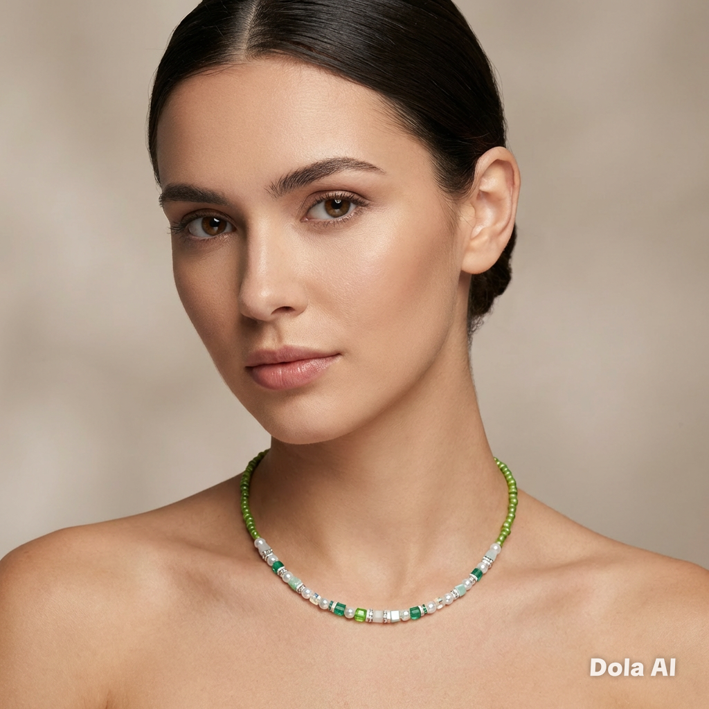 Green & White Crystal Glass Stone Bracelet | Silver Stainless Steel