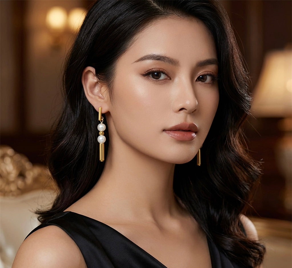 Gold-Tone White Natural Stone Drop Earrings | Stainless Steel Clasp