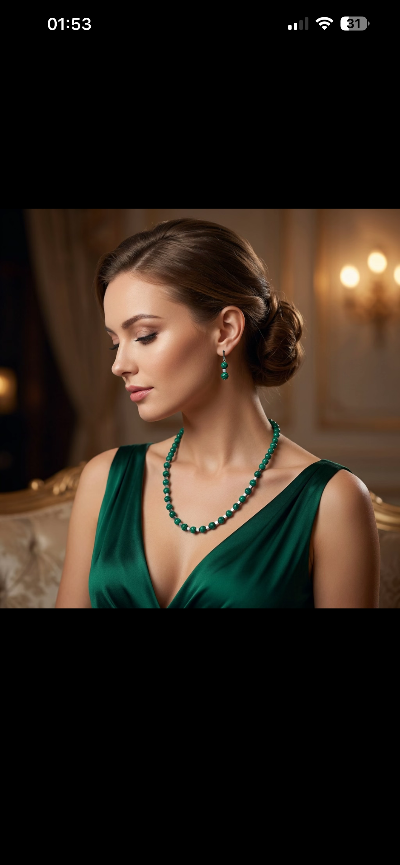Green Malachite Natural Stone Necklace And Earrings Set– Silver Stainless Steel