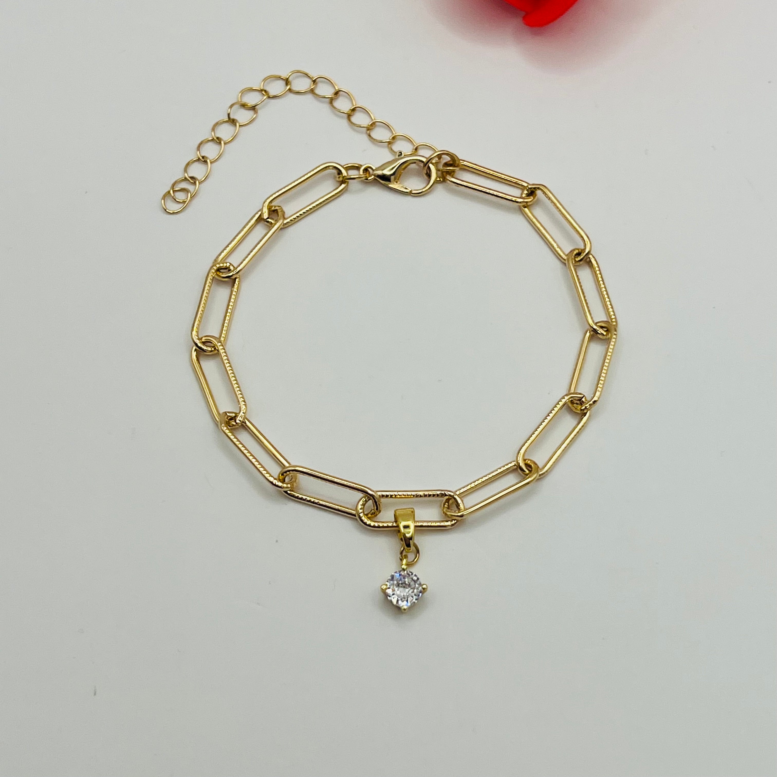 Gold Stainless Steel Bracelet with Crystal Glass Pendant