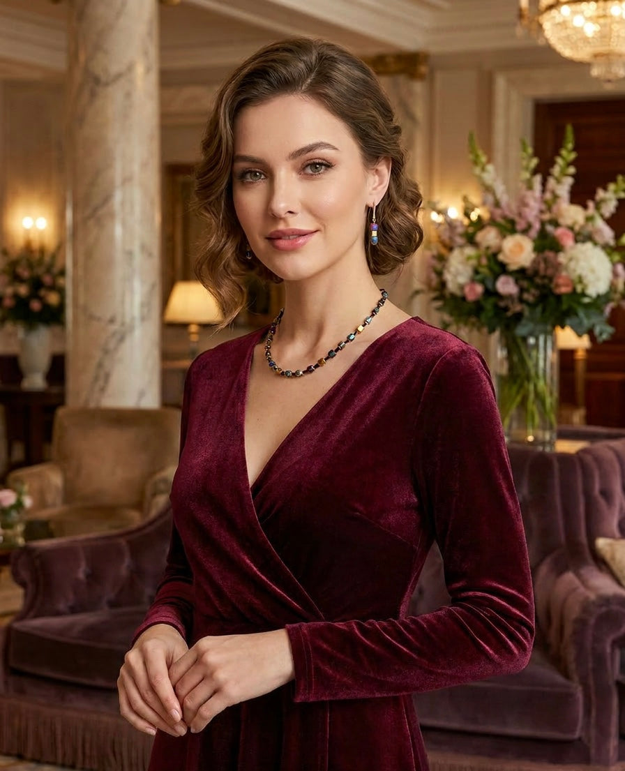 Multicolour and Black Crystal Glass Stones Necklace Set