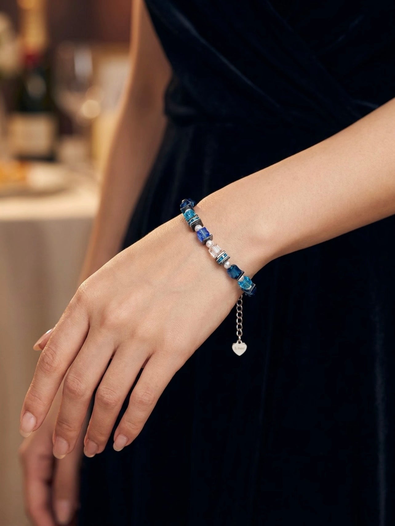 Dark Mix Blue Bracelet in Silver Stainless Steel