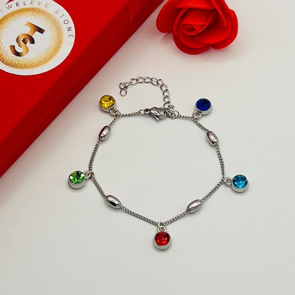 Multicolour Pendant Bracelet | Silver Stainless Steel