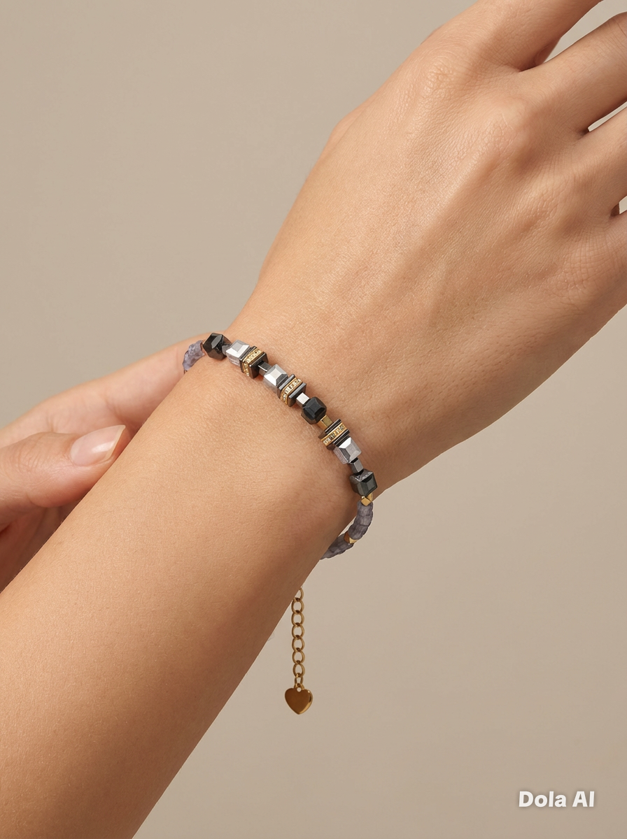 Crystal Glass Stone Bracelet in Silver Grey | Gold Stainless Steel
