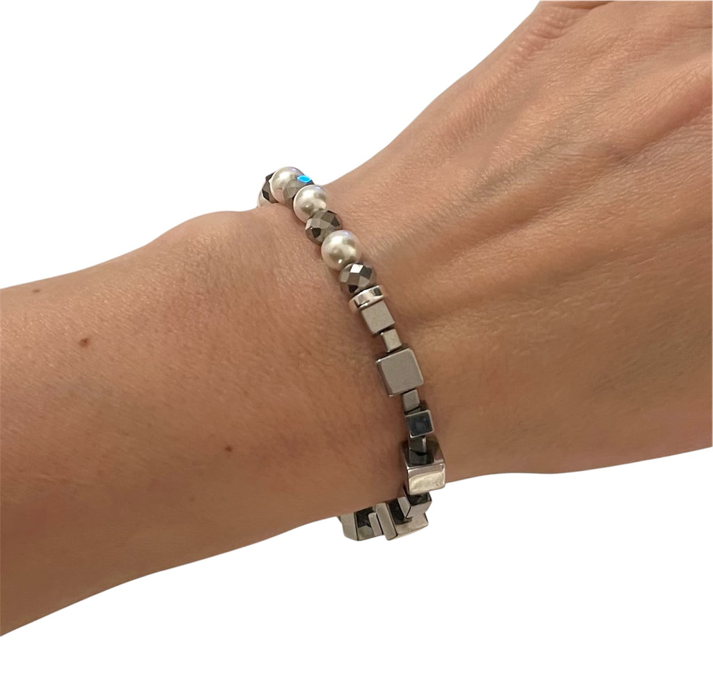 Silver White Natural Stone Bracelet | Silver Steel Jewelry for Women