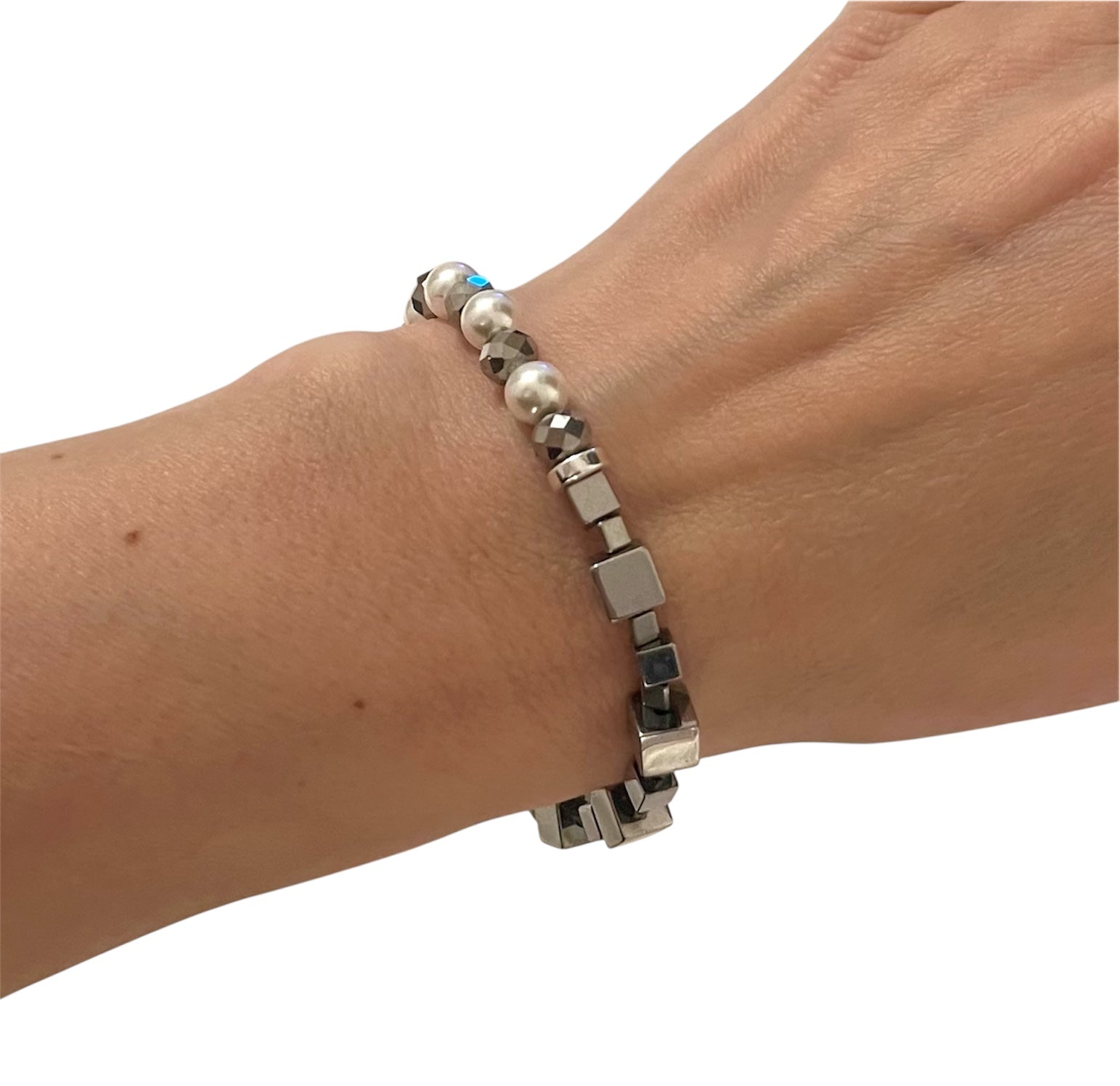 Silver White Natural Stone Bracelet | Silver Steel Jewelry for Women