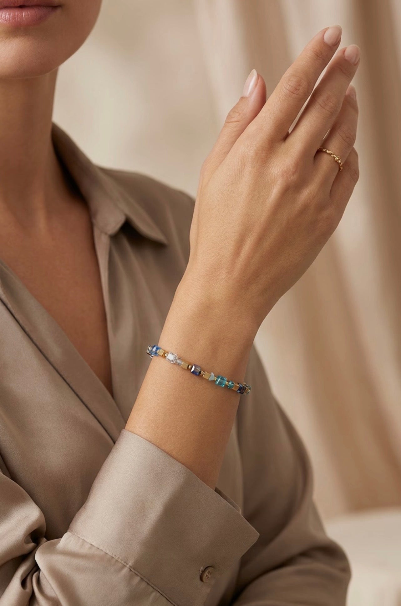 Sky Blue & Gold Glass Stone Bracelet – Gold Stainless Steel
