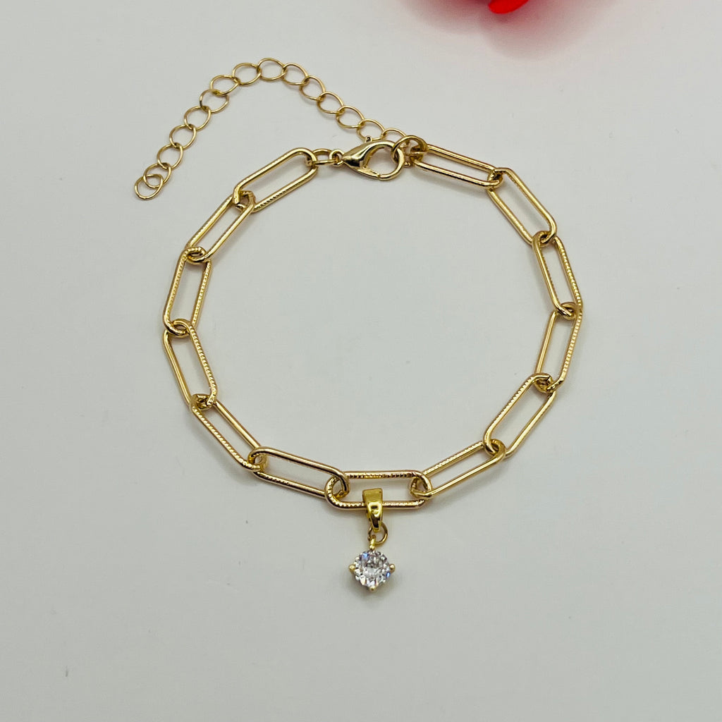 Gold Stainless Steel Bracelet with Crystal Glass Pendant