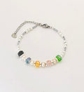 Elegant White Stone & Colourful Crystal Glass Design | Silver Stainless Steel