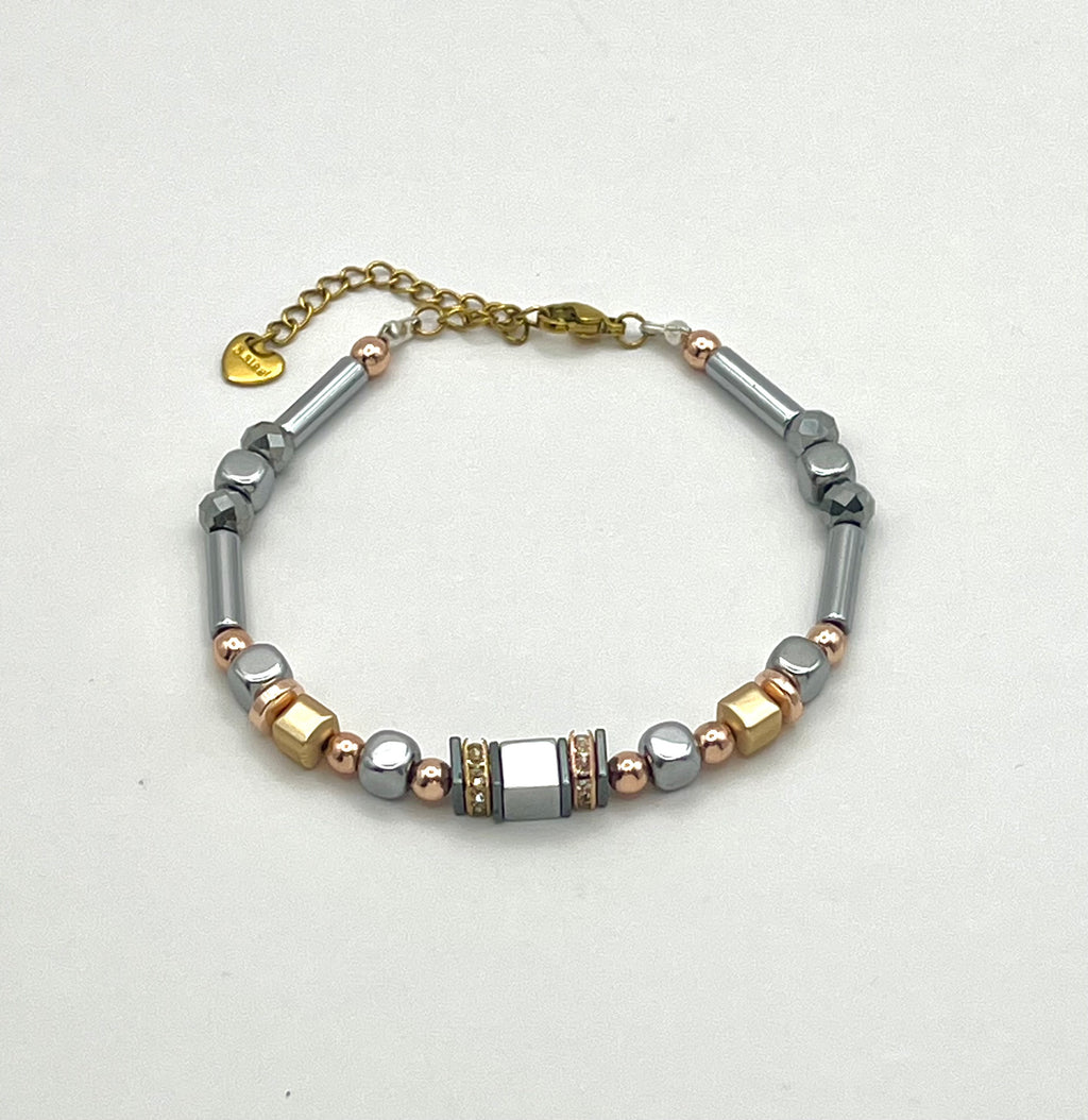 Silver Natural Stone Bracelet in Gold Stainless Steel