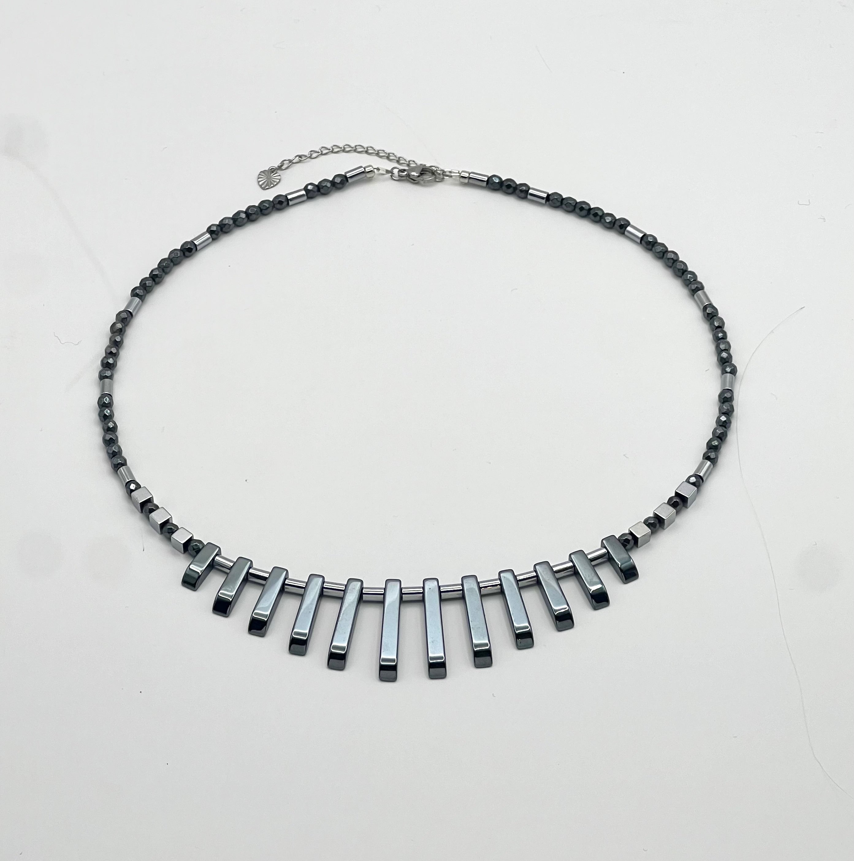 Black Natural Stones Necklace with Silver Stainless Steel – Women’s Jewelry