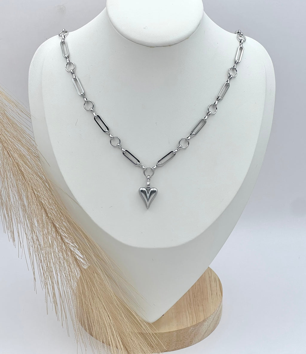 Silver Stainless Steel Heart Pendant Chain Necklace for Women – Gift Jewelry