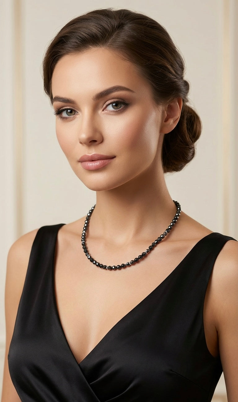 Black Hematite Heart Stone Necklace | Silver Stainless Steel Lobster Clasp