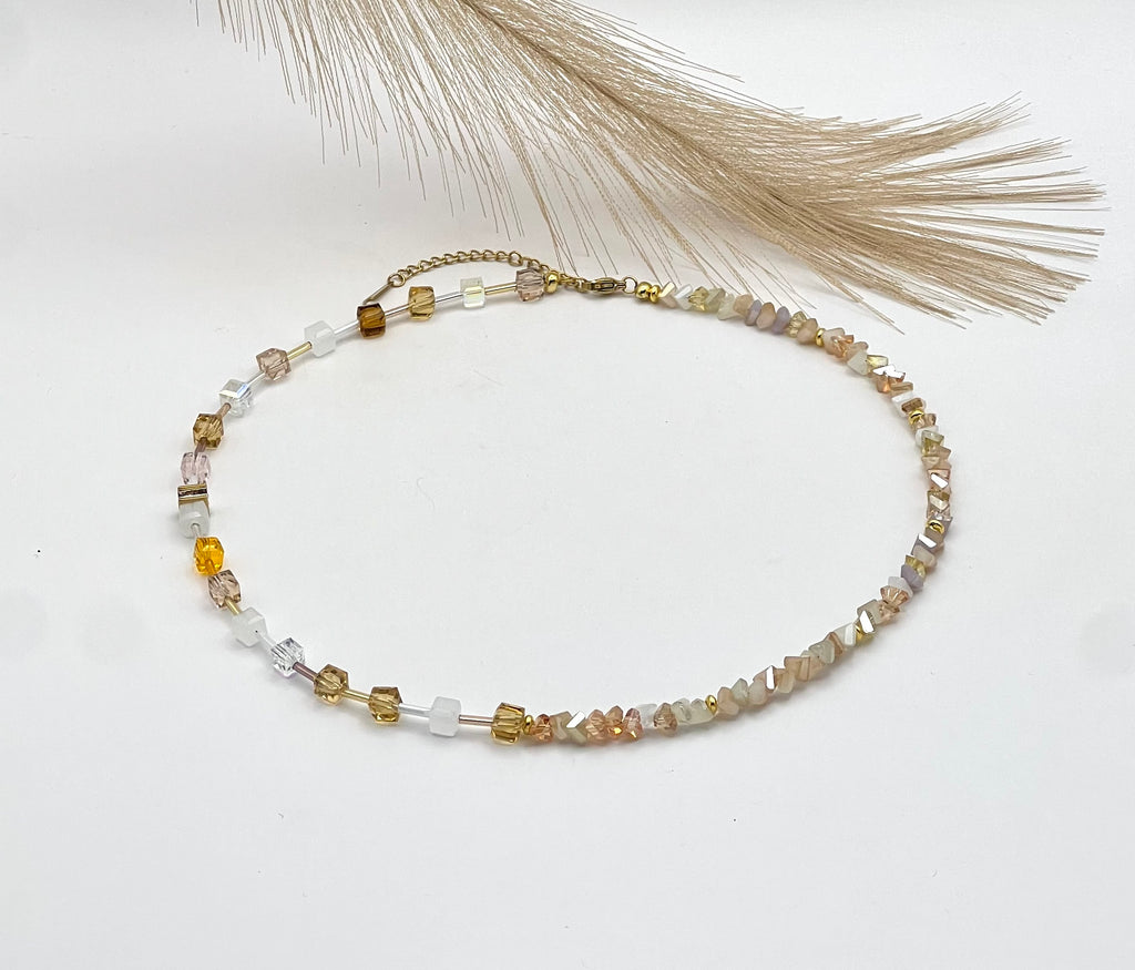 Champagne Crystal Glass Necklace – Gold Stainless Steel