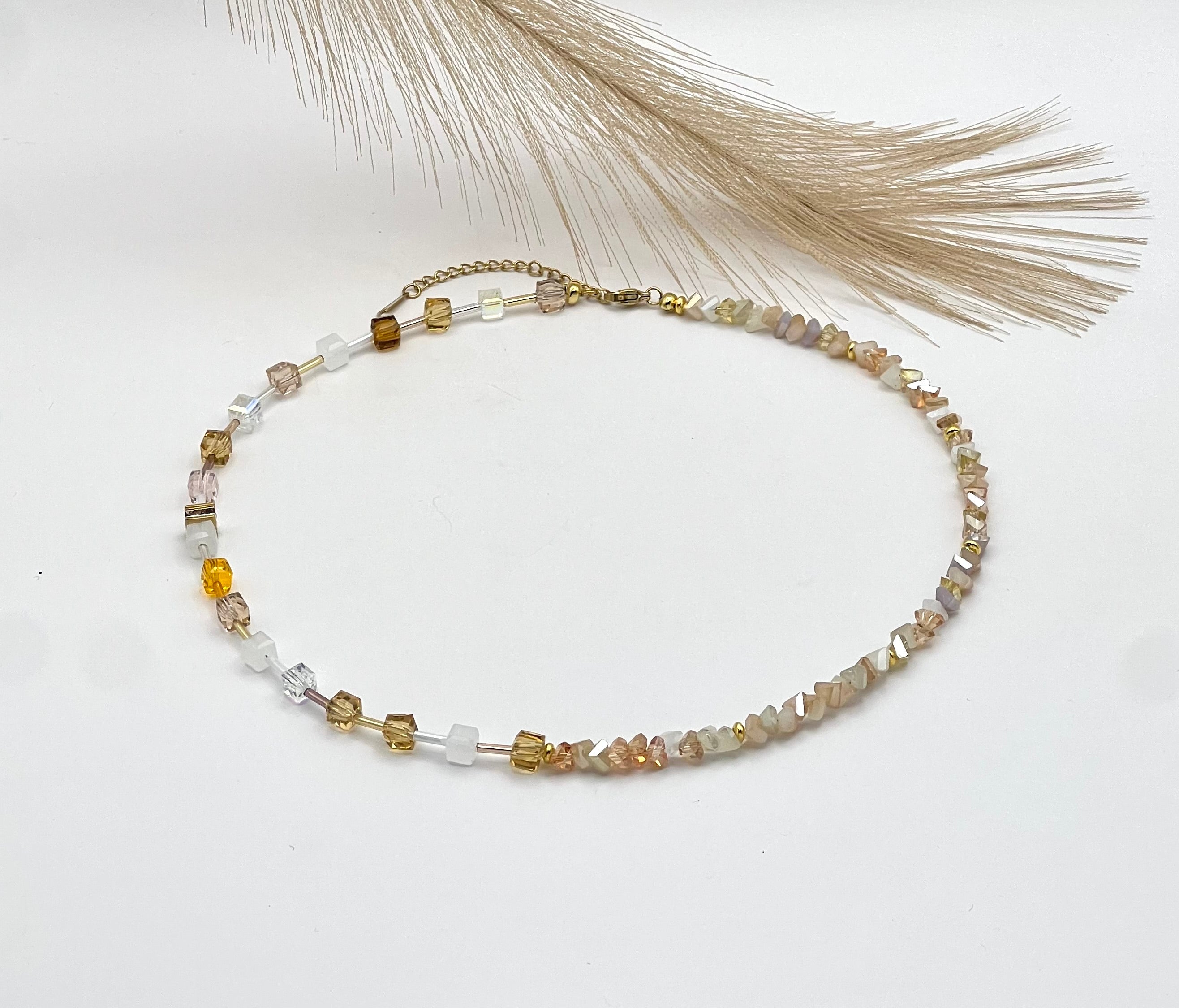 Champagne Crystal Glass Necklace – Gold Stainless Steel