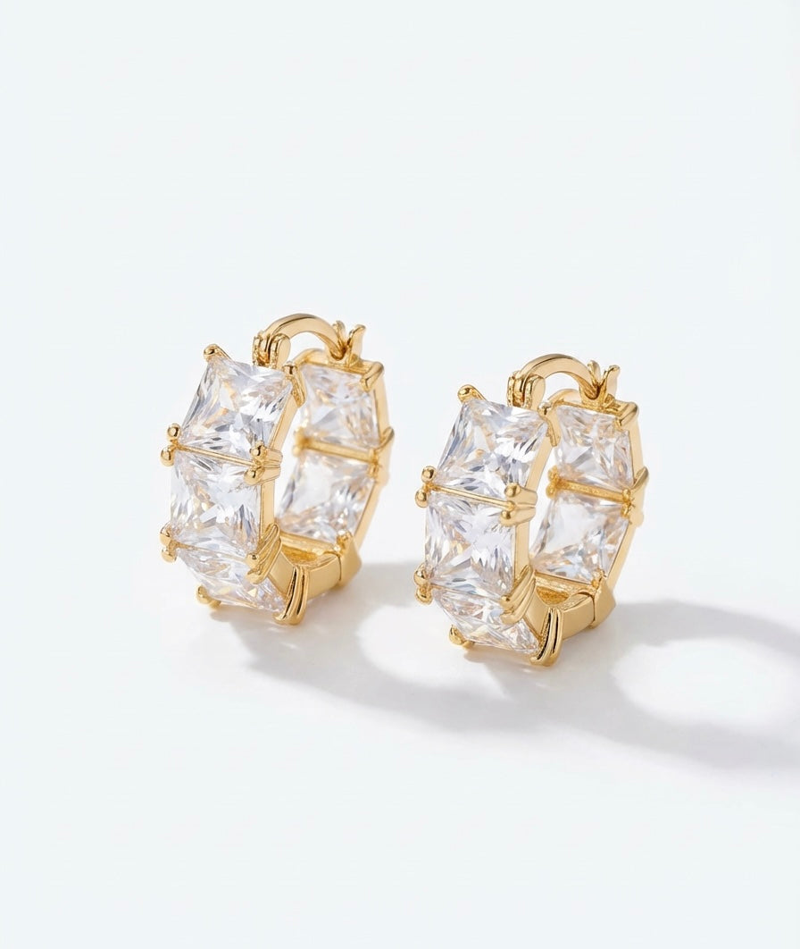 Elegant Cubic Zirconia Earrings | Gold Stainless Steel