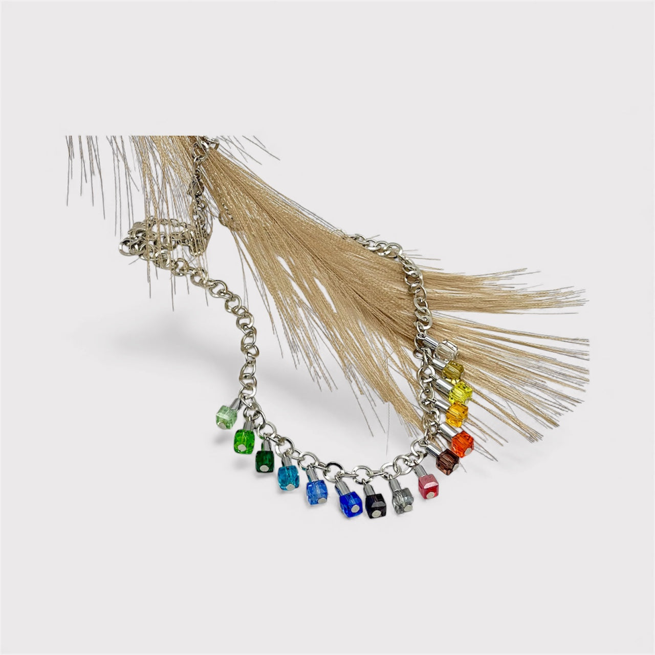 Multicolour Crystal Glass Necklace with Stainless Steel Chain