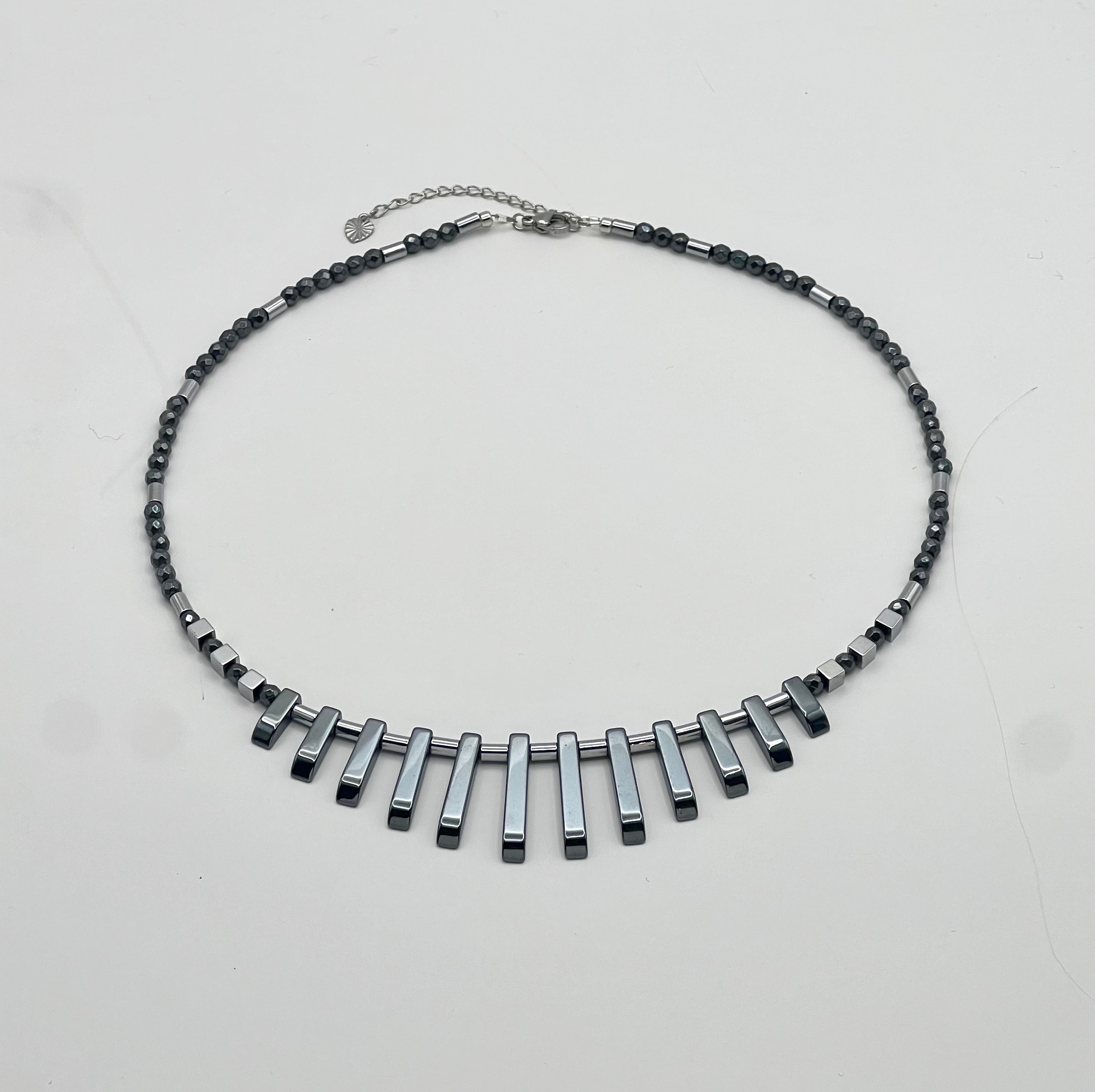 Black Natural Stones Necklace with Silver Stainless Steel – Women’s Jewelry