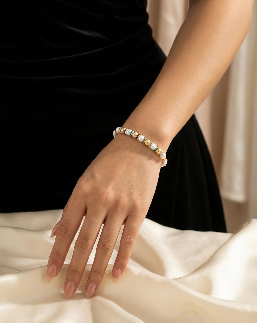 Multicolour Rhinestone Bracelet in White Gold Tone | Stainless Steel