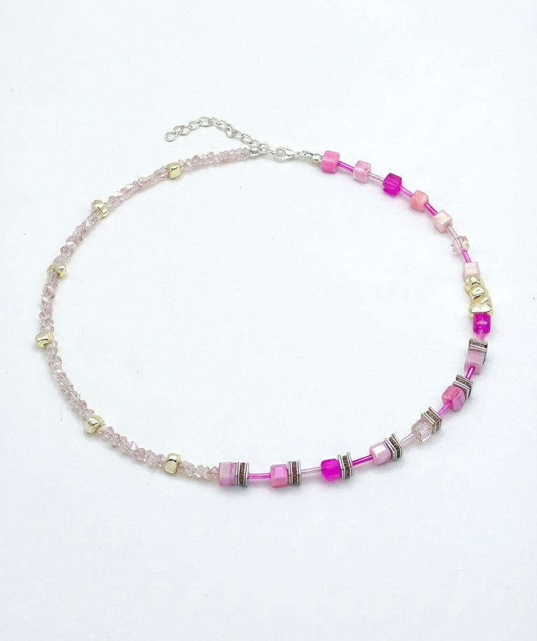 Rose Pink Crystal Glass Necklace Made with Natural Stones and a Silver-Plated Clasp – Women’s Jewellery