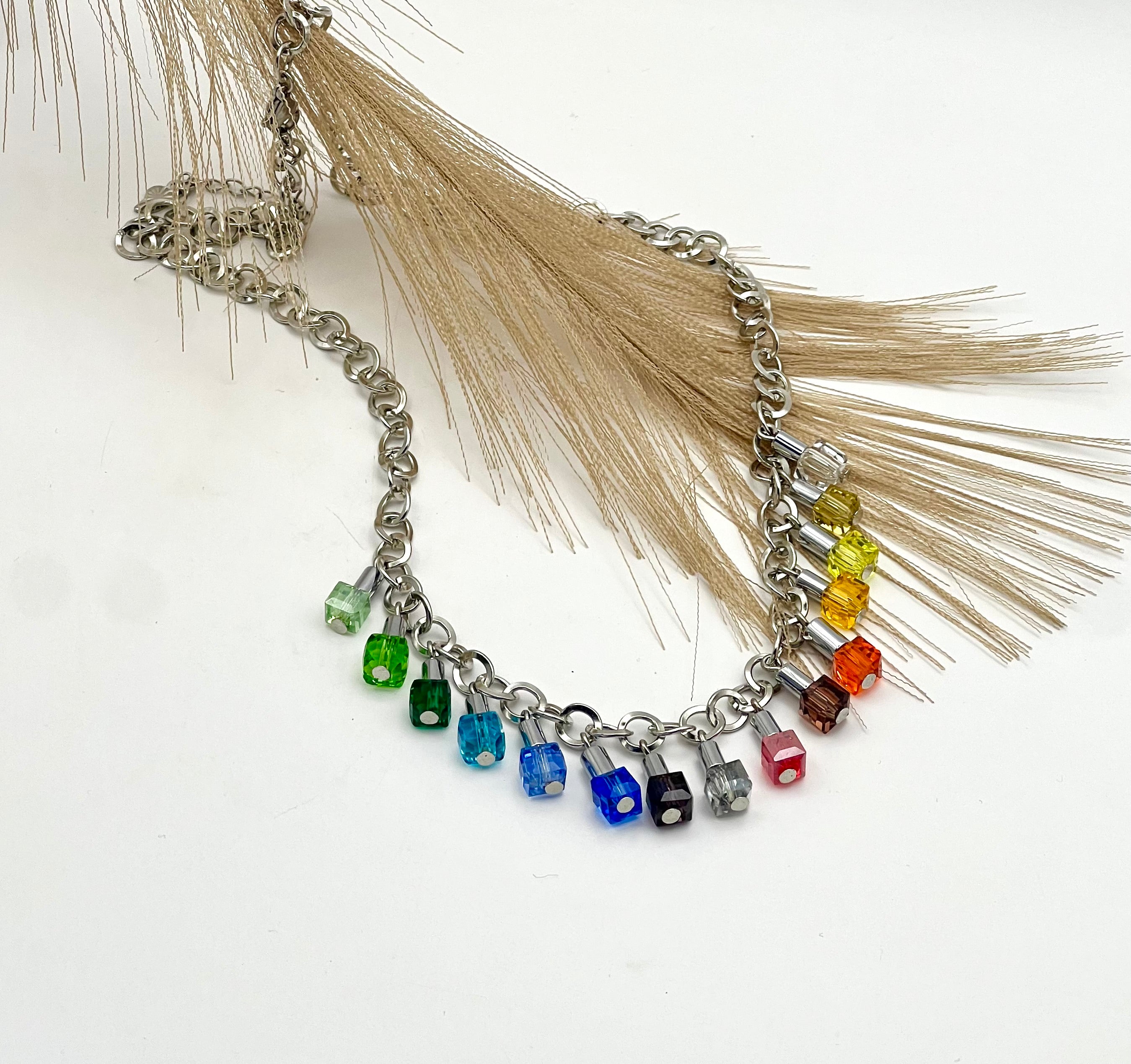 Multicolour Crystal Glass Necklace with Stainless Steel Chain