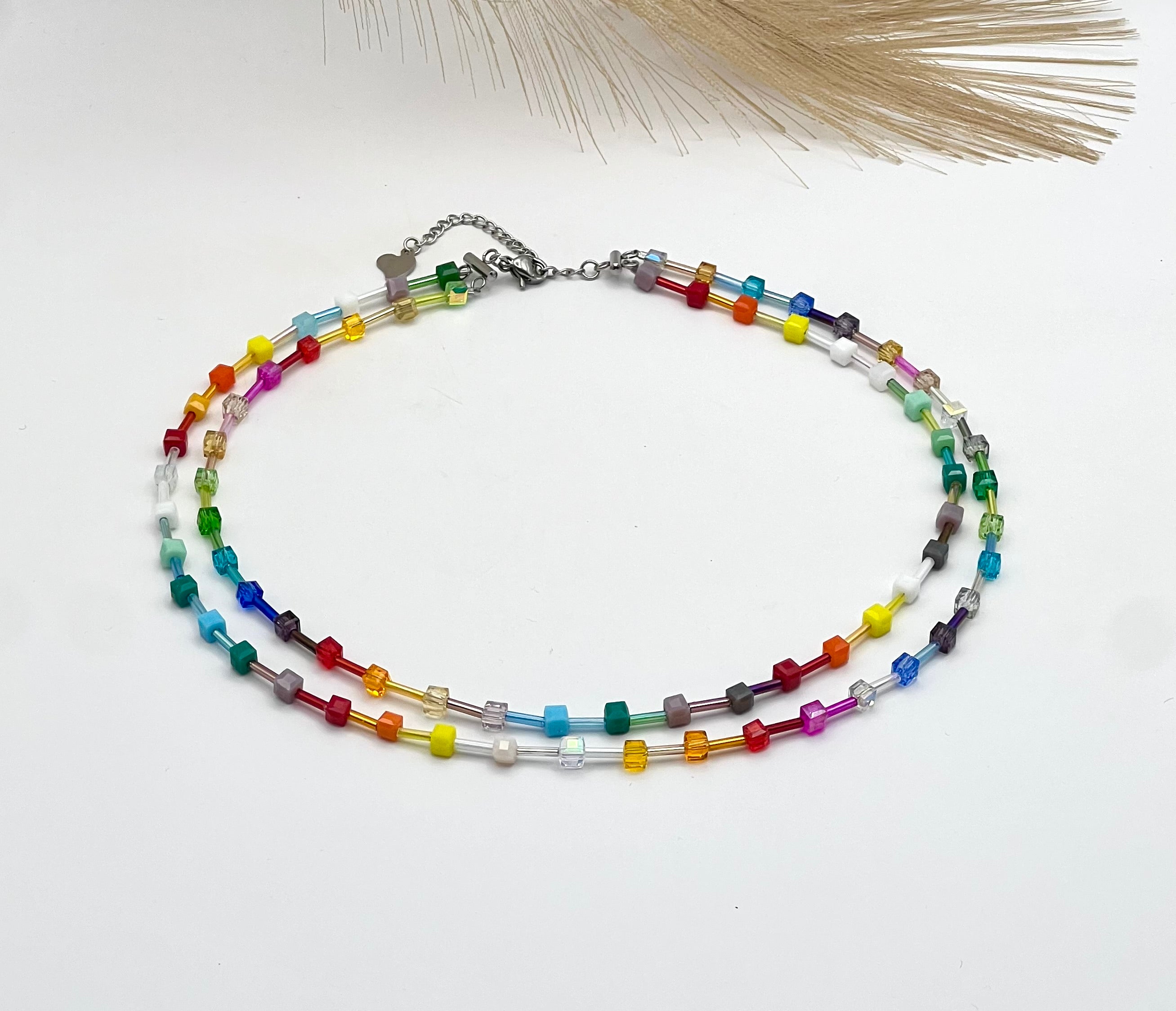 Multicolour Crystal Glass Necklace – Silver Stainless Steel