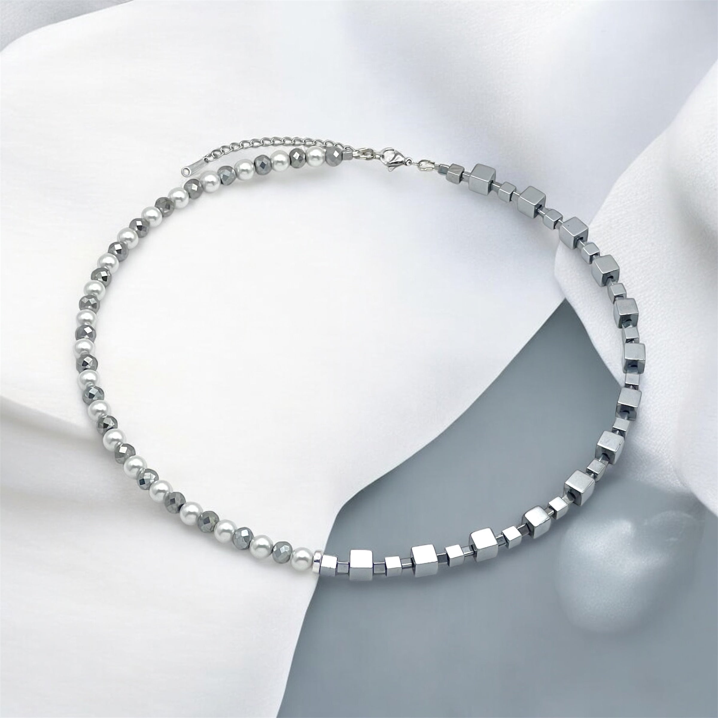 Silver White Natural Stone Necklace | Silver Steel Jewelry for Women