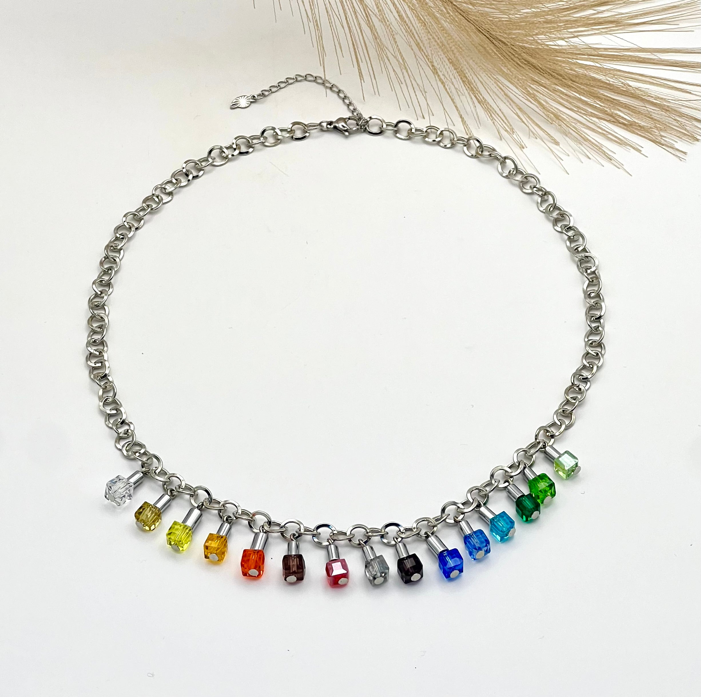 Multicolour Crystal Glass Necklace with Stainless Steel Chain
