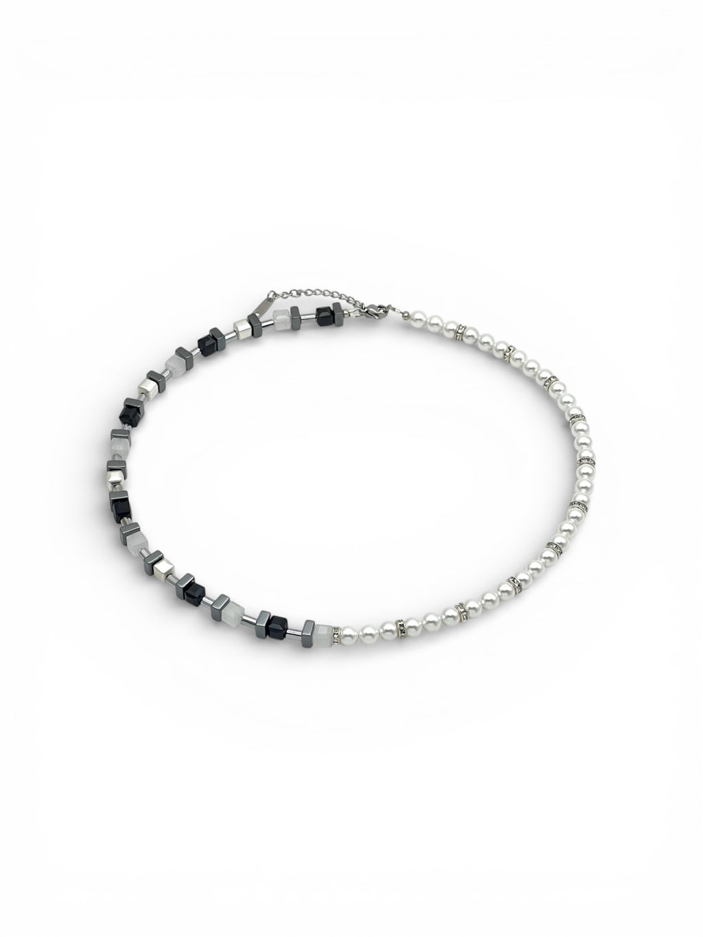 Star Black & White Crystal Glass Natural Stone Necklace – Silver Stainless Steel | Gift Box Included