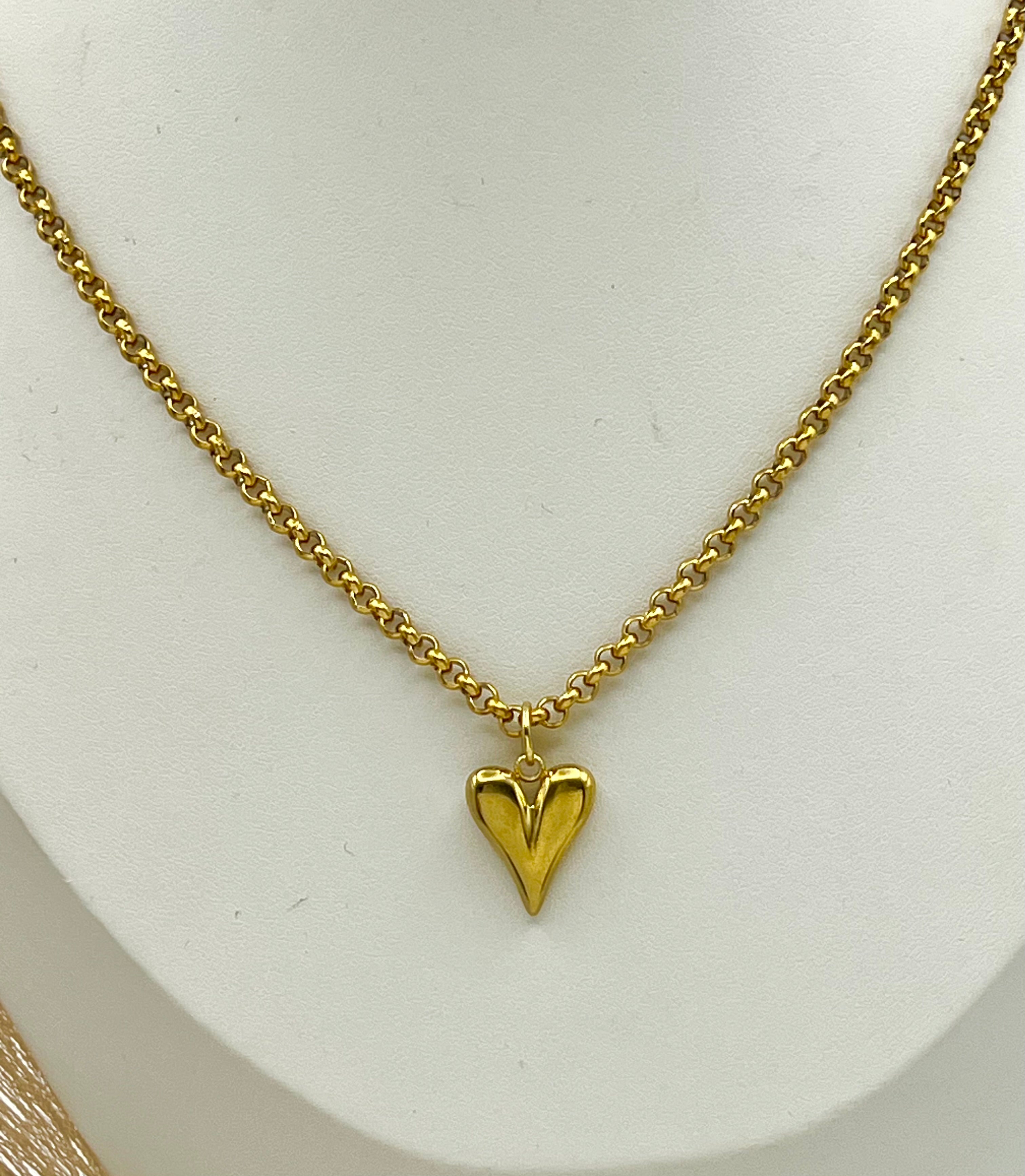 Gold Heart Pendant Necklace with Stainless Steel Chain