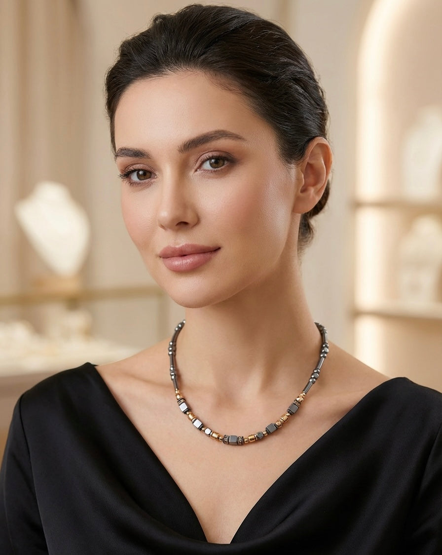 Shine Bright Silver Crystal Glass & Natural Stone Necklace | Stainless Steel Jewelry