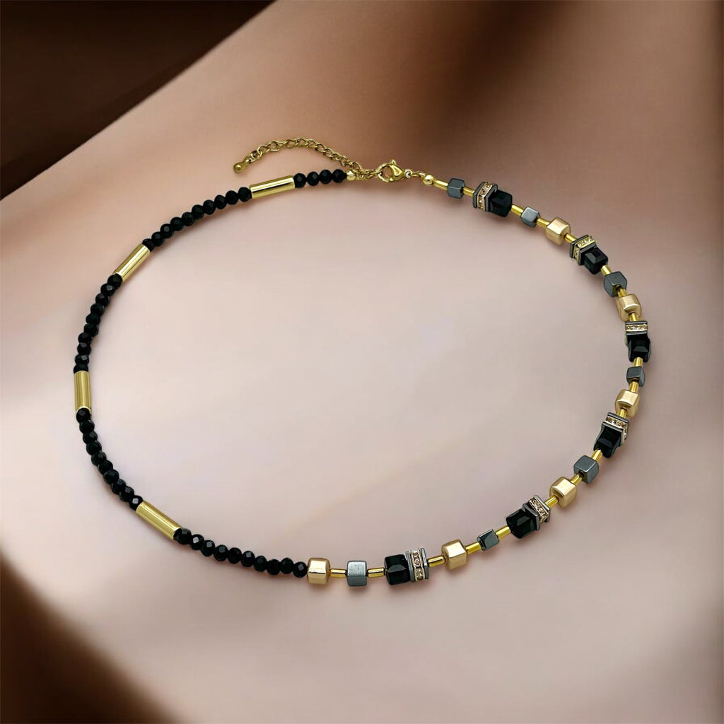 Ruth Black Gold National Stones Necklace – Gold Steel
