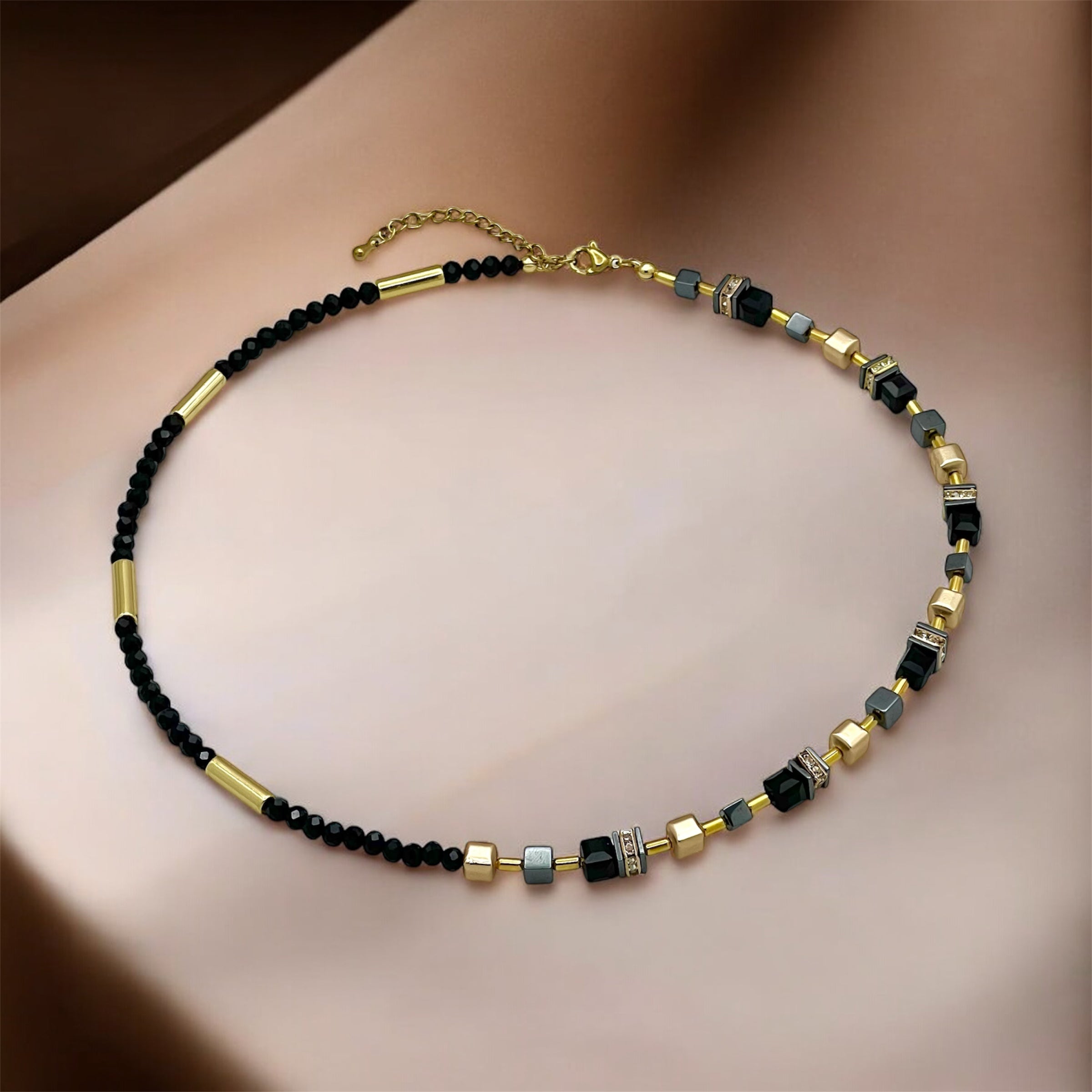 Ruth Black Gold National Stones Necklace – Gold Steel