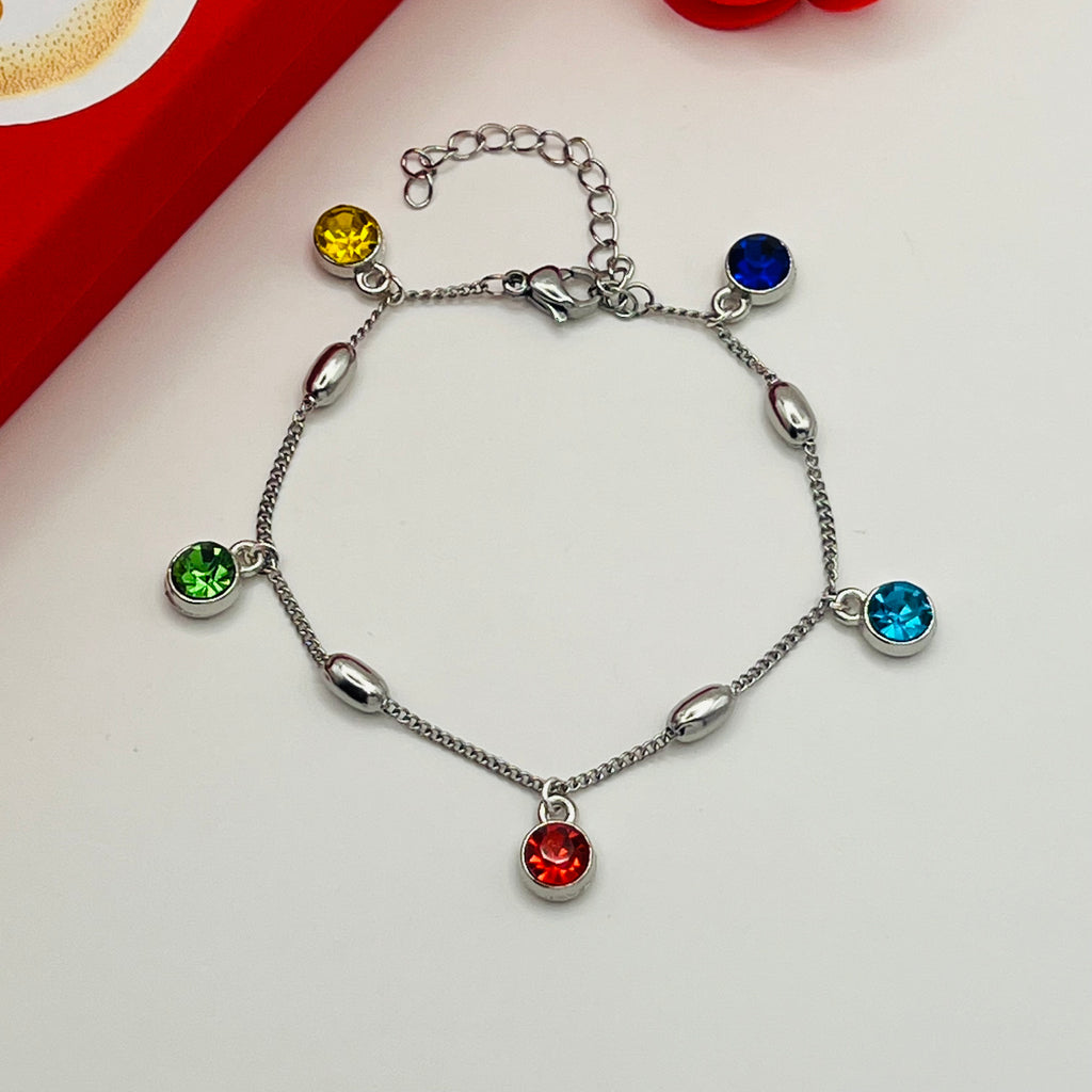 Multicolour Pendant Bracelet | Silver Stainless Steel