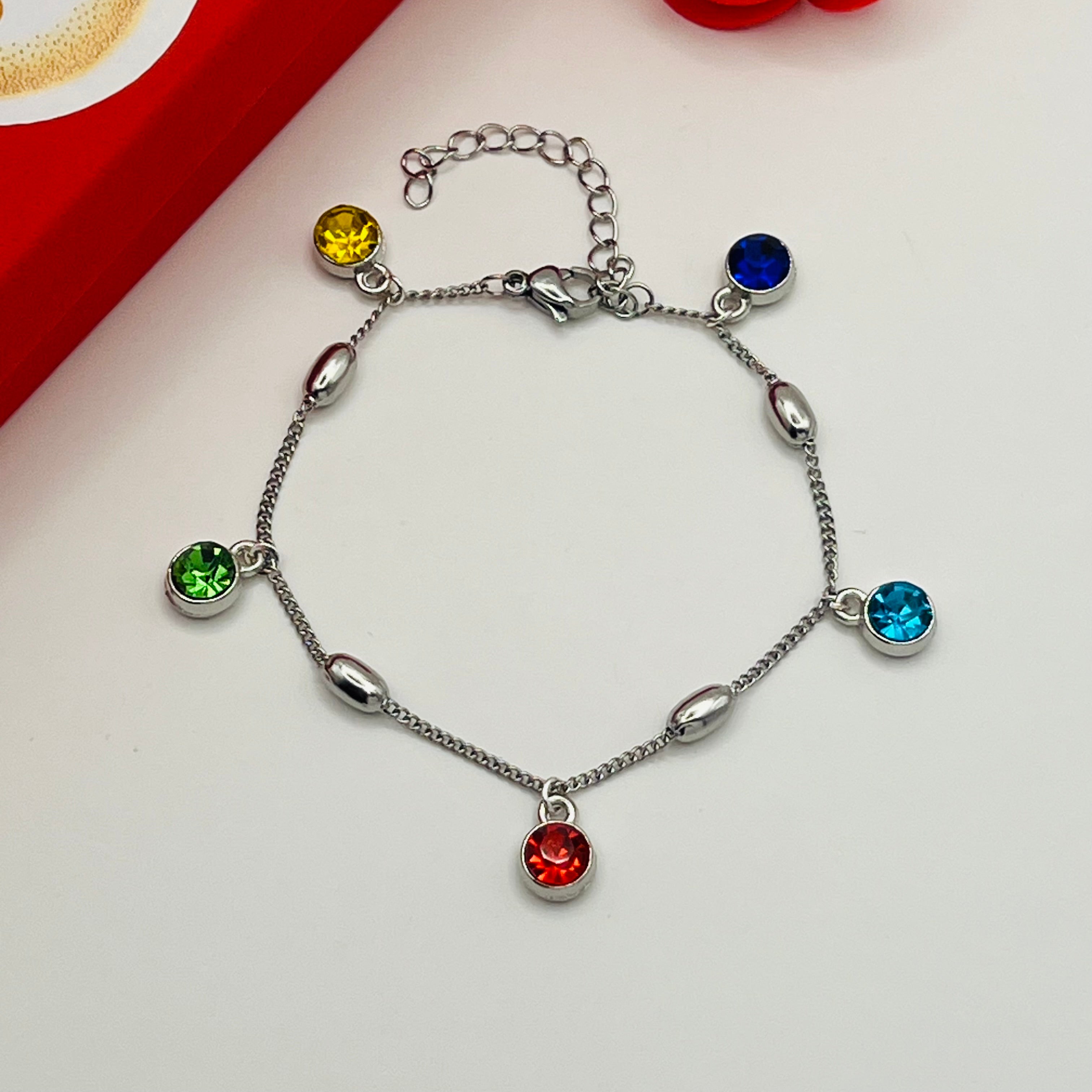 Multicolour Pendant Bracelet | Silver Stainless Steel