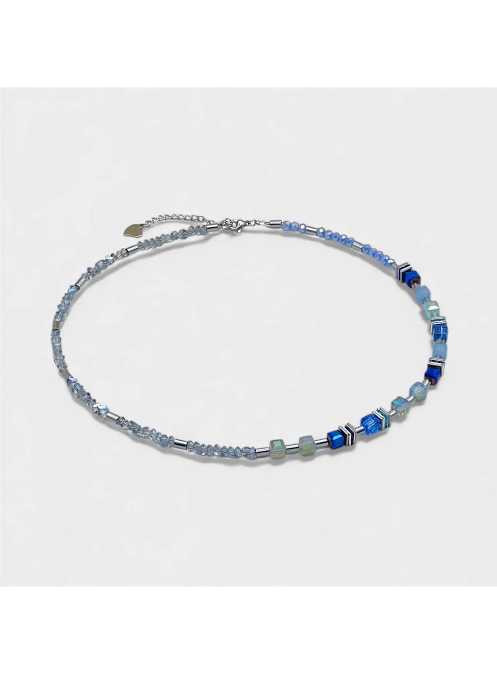Delicate Light Blue Crystal Glass Necklace with Silver Steel