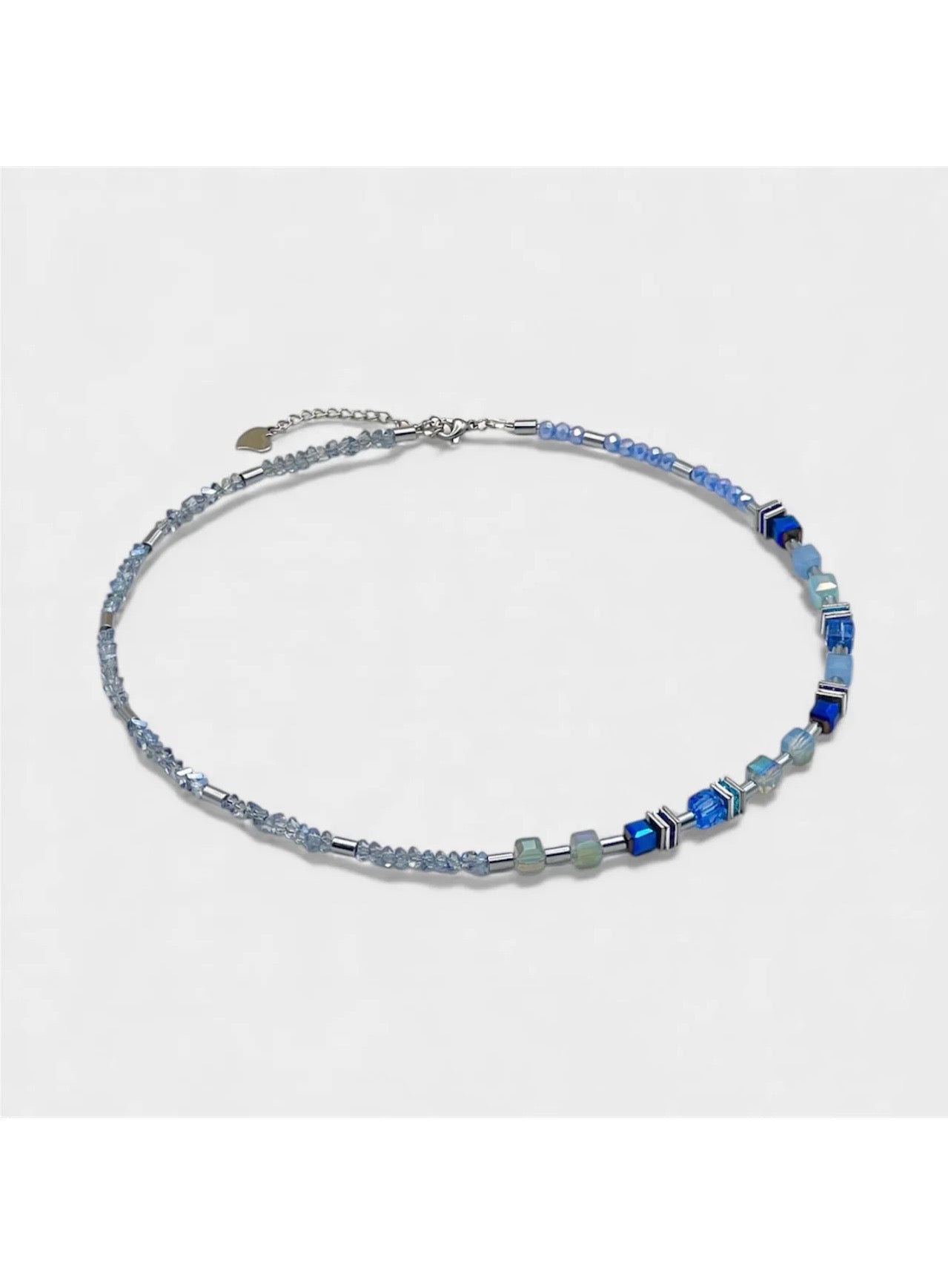 Delicate Light Blue Crystal Glass Necklace with Silver Steel